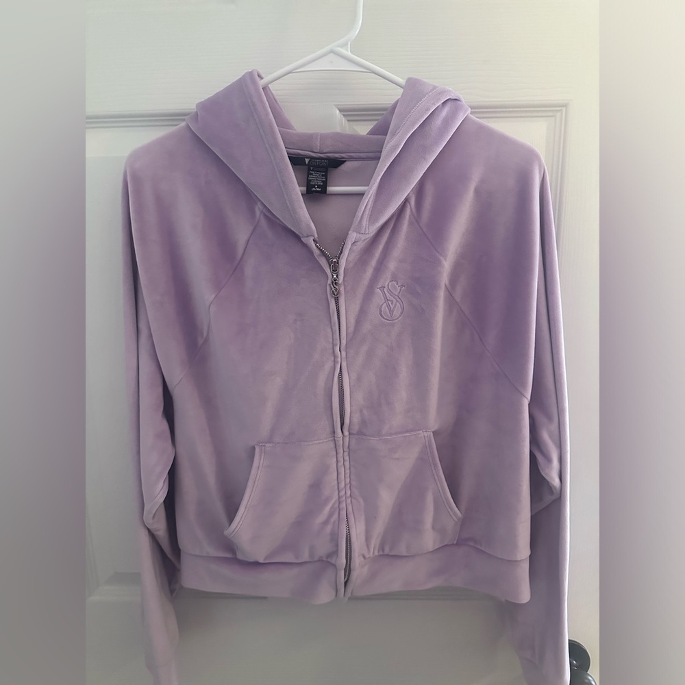 Victorias Secret Velour Hoodie Zip Up Lilac Medium